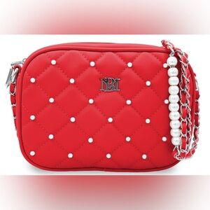 BADGLEY MISCHKA Diamond Quilted Camera Bag w/Pearls- Red (NWT)